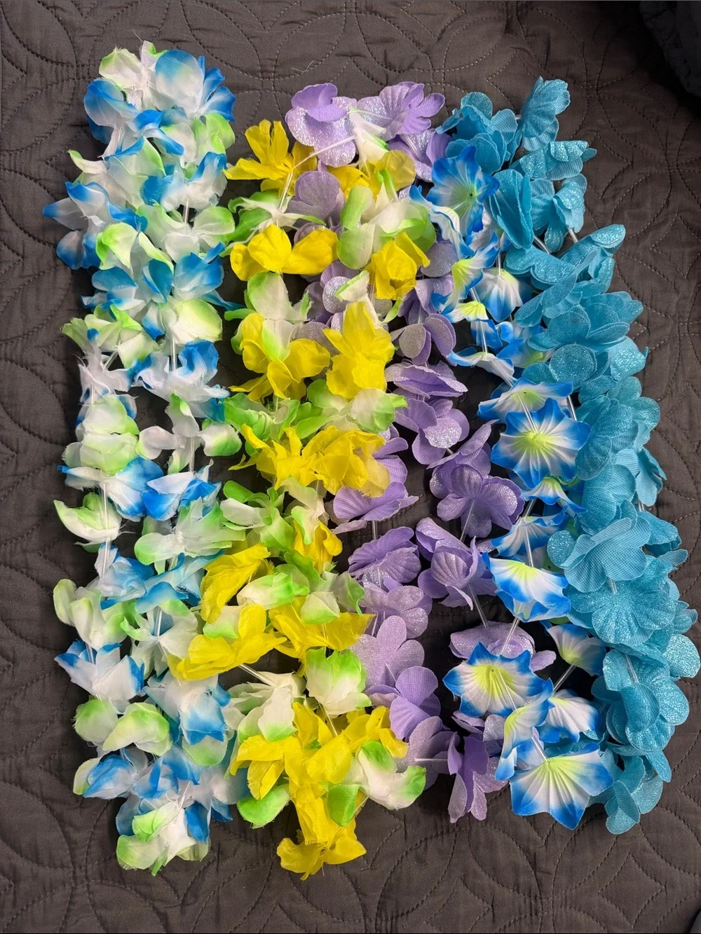 Multicolor Hawaiian Lei Set – Blue, Yellow, Purple, Green Floral Garlands